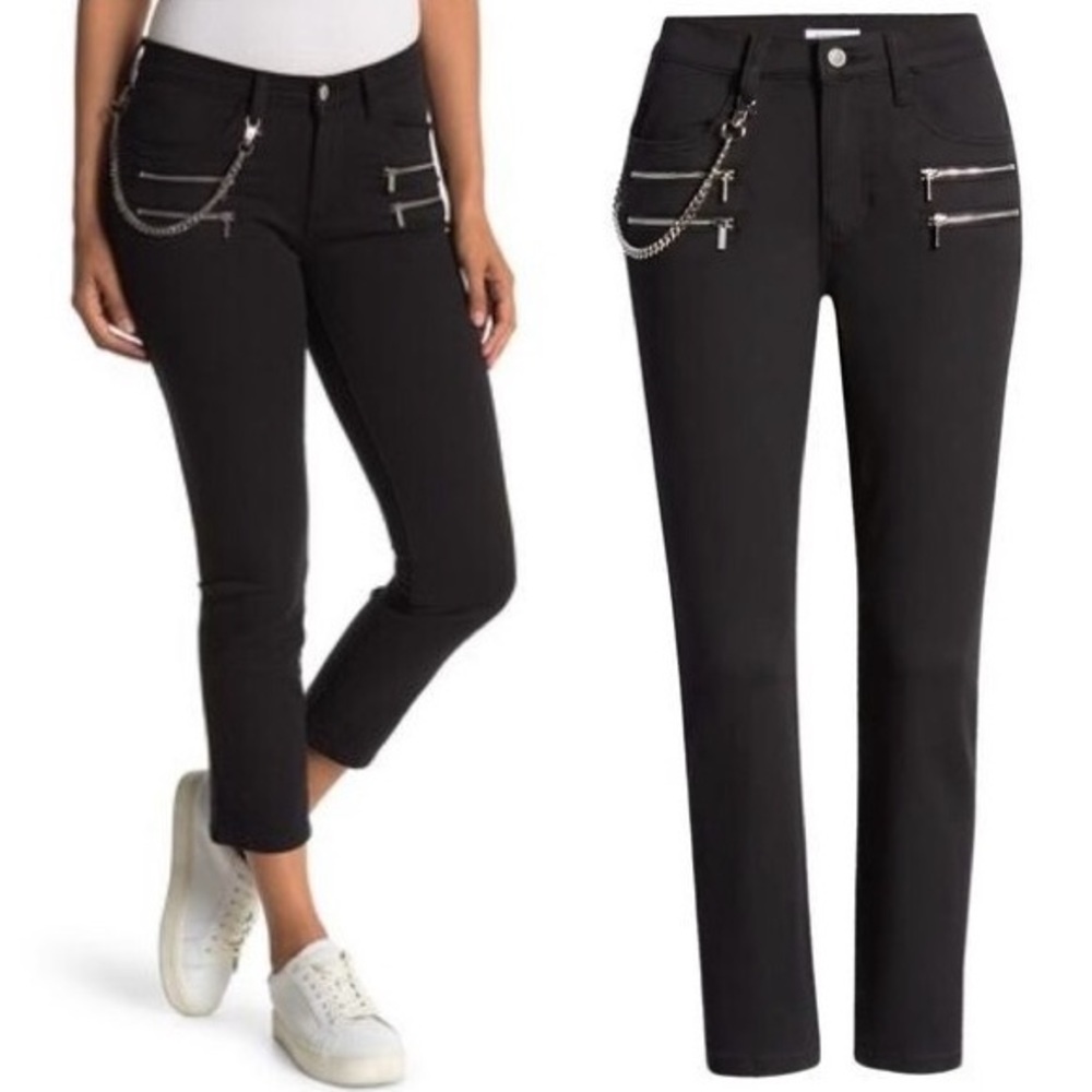 WeWoreWhat Black Silver Zipper Cropped Jeans Size 30